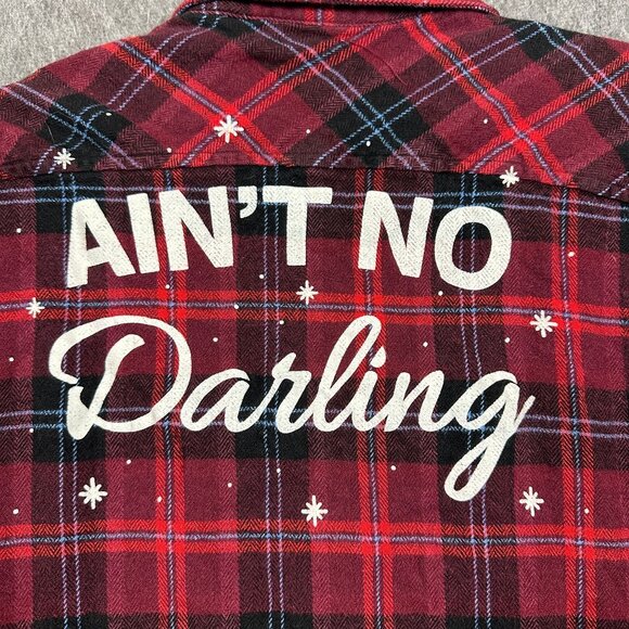 Harley Davidson Womens L Red Plaid Flannel Shirt "Aint No Darling" Graphic Back - Picture 4 of 11